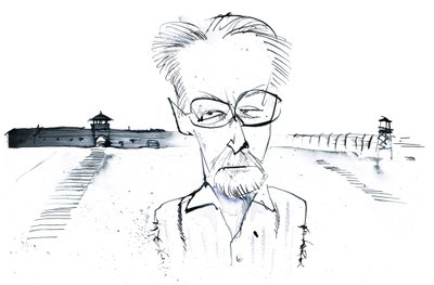Italian writer, poet and chemist Primo Levi; caricature by Neale Osborne